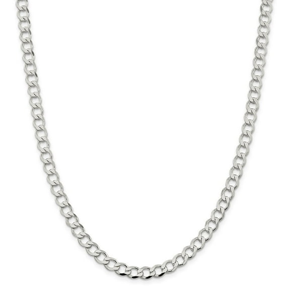 Sterling Silver 6.4mm Polished Flat Curb Chain Necklace - 22.6 Grams - 18 Inch