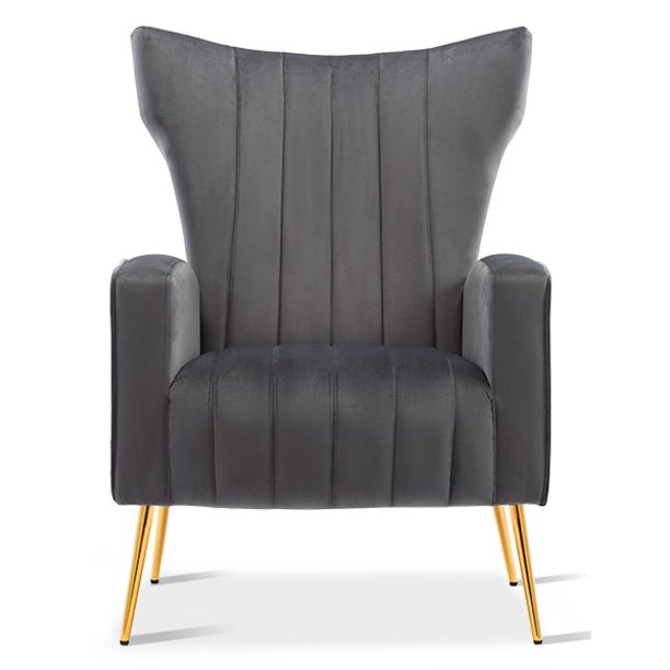 Velvet Accent Chair, Wingback Arm Chair with Gold Legs, Upholstered Reading Lounge Chair, High