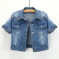 thumbnail image 6 of JIAYUE Womens Denim Outerwear Coats Jackets Solid Color Short Sleeve Relaxed Fit Button Trucker Cropped For Women Classic Design, 6 of 8