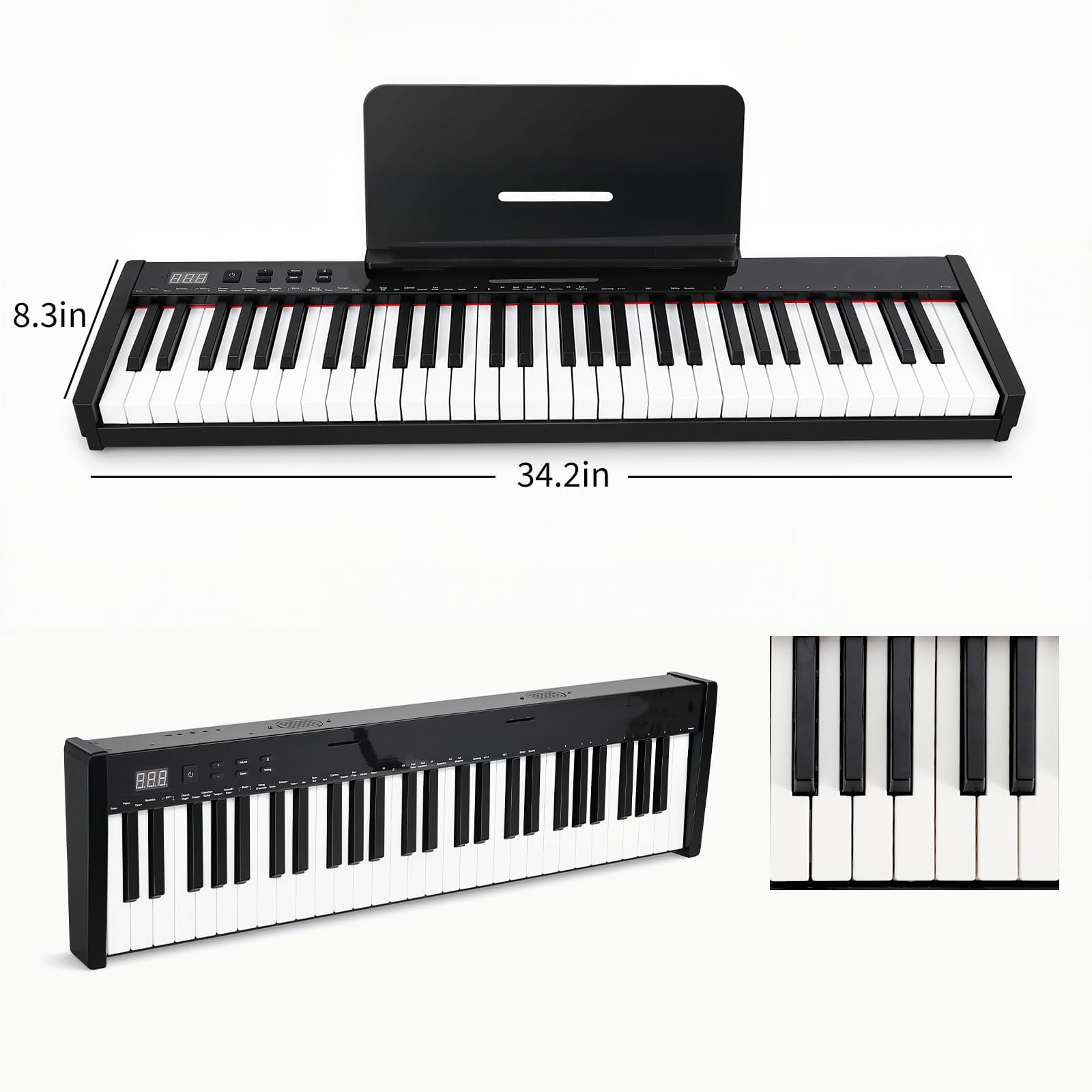 CazToi 61-Key Portable Piano Keyboard Full Size Electric Piano with Semi-Weighted Keys Bluetooth & 10H Battery