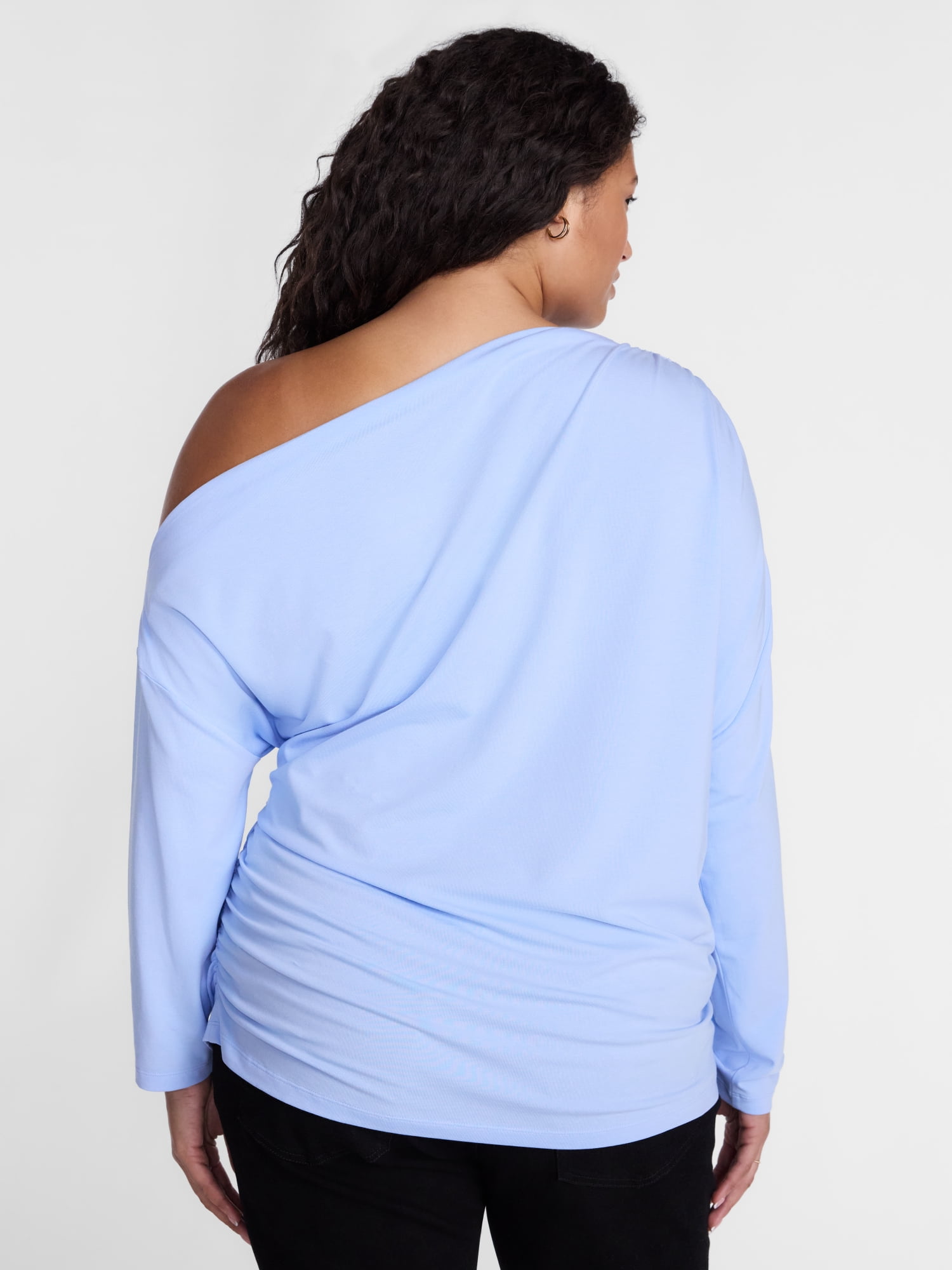 Terra & Sky Women’s Plus Asymmetrical Pleated One Shoulder Top with Long Sleeves, Sizes 0X-5X