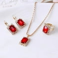 thumbnail image 1 of Nvzi Conjunto de joyas de diamantes de imitación con forma de gota de agua a la moda, collar con colgante de gota de agua retro, pendientes de botón, conjunto de joyas para madre, novia, boda, rojo A, 1 of 4