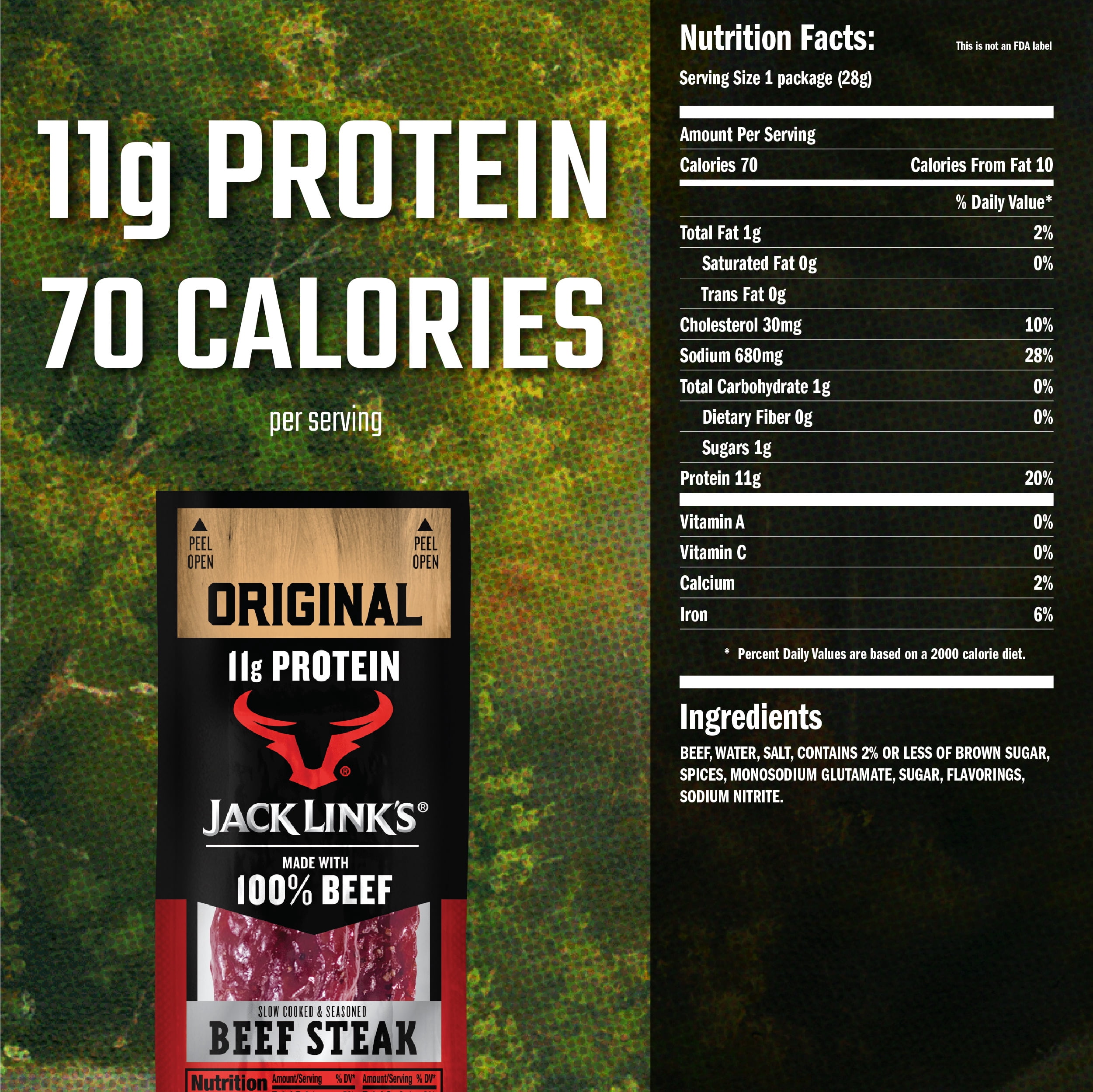 Jack Link’s Beef Steaks, Original, Made with 100% Beef, 11g of protein per steak, 1 oz Steak