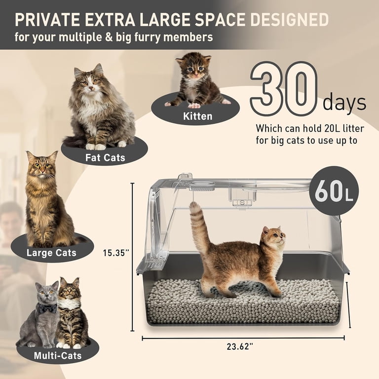 Stainless Steel Litter Box with Lid, 135 Flip-Top Extra Large Cat Litter  Pan, Enclosed Metal Litter Box with Litter Scoop & Filter Pedal, ...