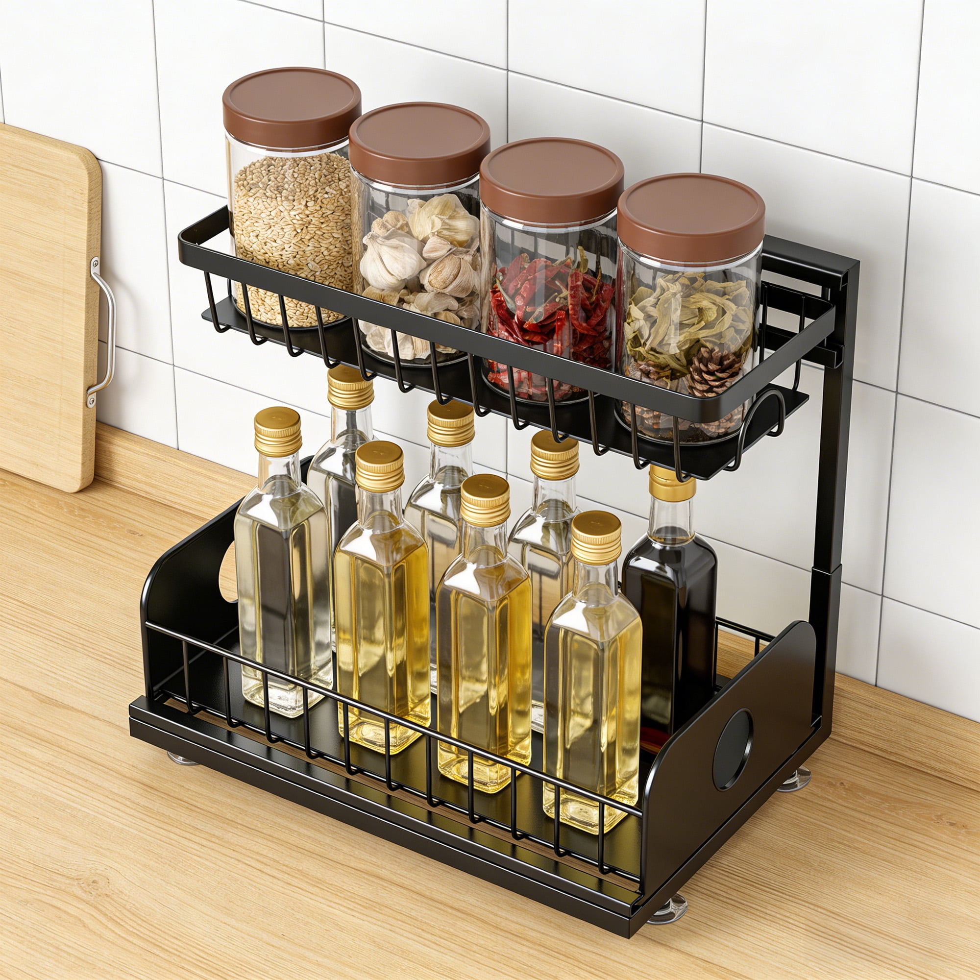 2 Pack Under Sink Organizer, 2 Tier Metal Pull Out Under Sink Storage, Cabinet Storage Organizer, Slide Out Under Sink Organizer for Kitchen Bathroom Cabinet
