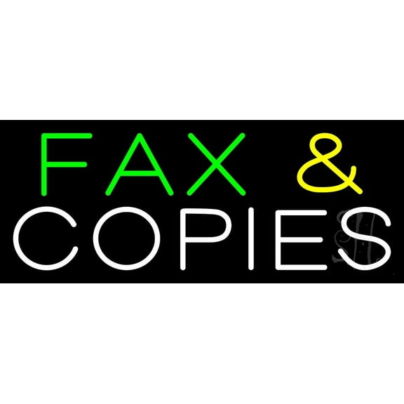Fax And Copies LED Neon Sign 13 x 32 - inches, Clear Edge Cut Acrylic Backing, with Dimmer - Bright and Premium built indoor LED Neon Sign for Computer & Electronics store decor.