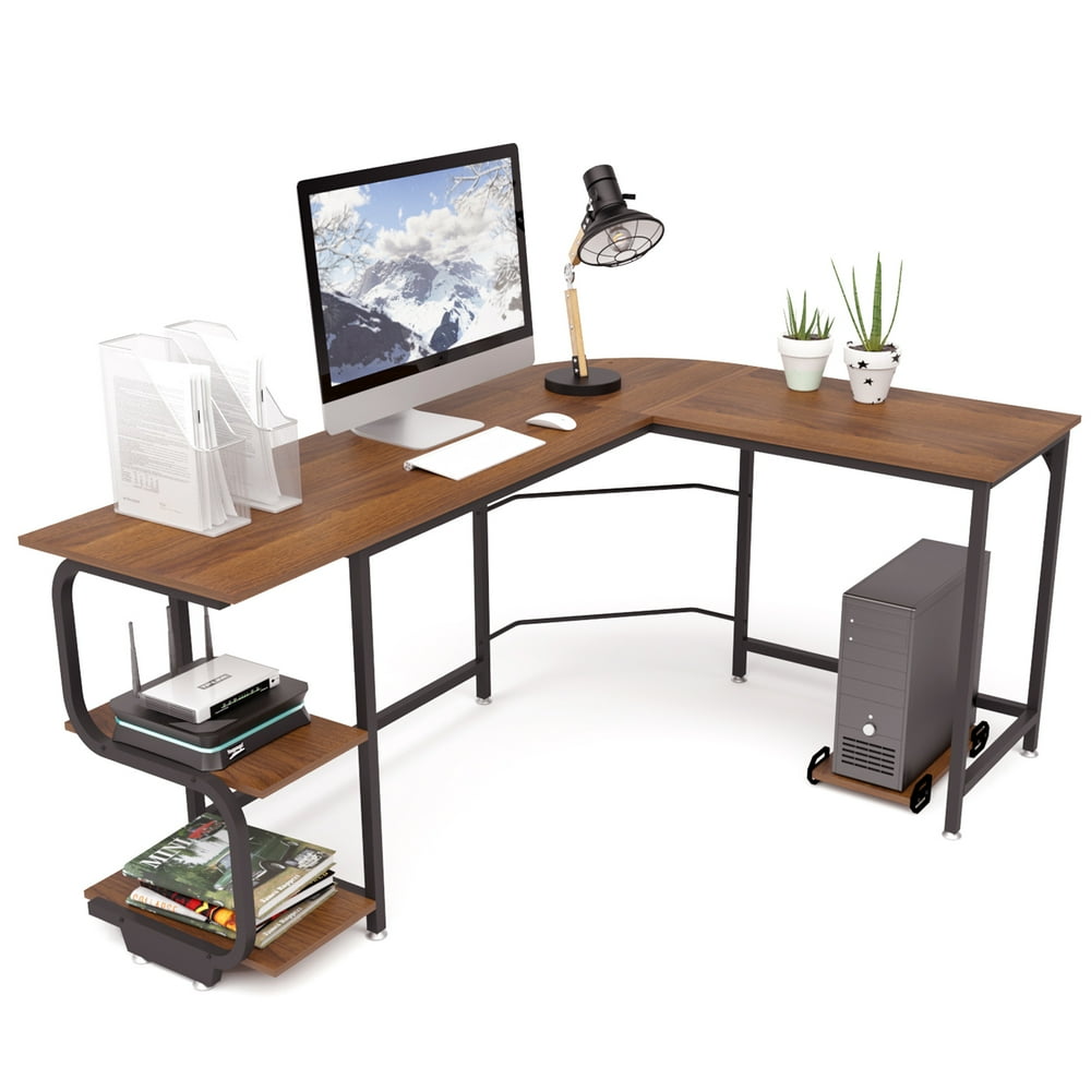 Teraves Reversible Panel LShaped Wood Computer Desk with S Shaped