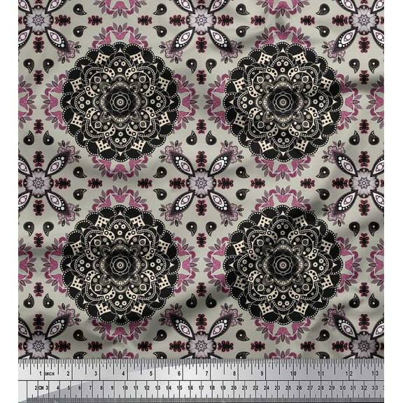 Soimoi Cotton Duck Fabric Paisley & Floral Mandala Print Fabric by The Yard 42 Inch Wide