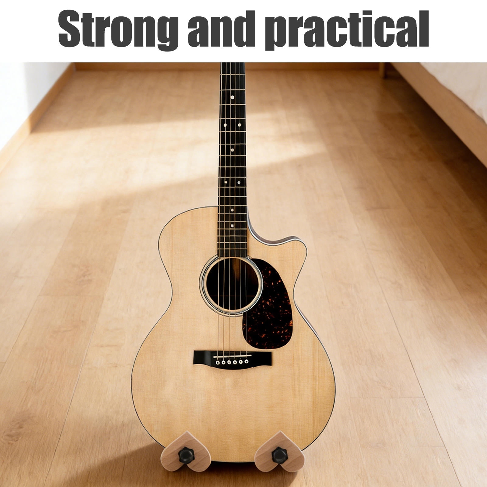 DEEPCRAFF 2Pcs Adjustable Beech Wood Acoustic Guitar Stands Khaki Vertical Guitar Holder Rack for Display