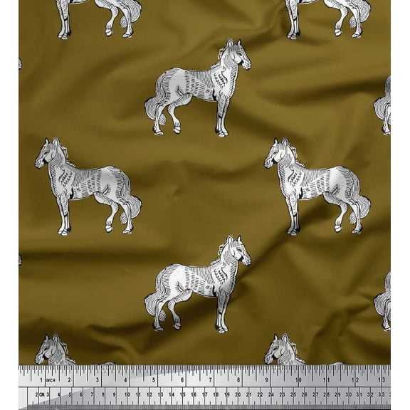 Soimoi Rayon Fabric Horse Block Print Sewing Fabric Yard 56 Inch Wide