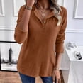 thumbnail image 4 of Women’s Long Sleeve V Neck Button Henley Sweatshirt Loose Knitted Pullover Ribbed Lightweight Tunic Top Business Casual Fall Blouse for Layering or Office Wear, 4 of 5