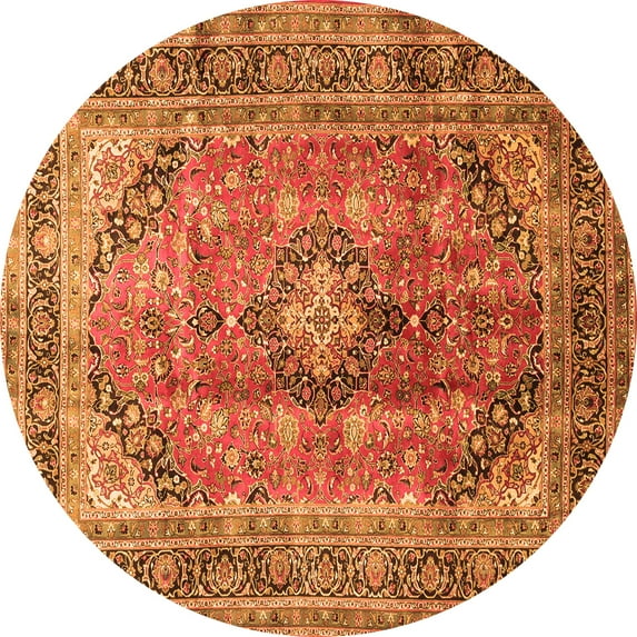 Ahgly Company Indoor Round Medallion Orange Traditional Area Rugs, 6' Round