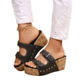 thumbnail image 2 of Domuza Women's Cork Buckle Wedge Sandals Comfortable Casual Fashion Dressy Slip On Leisure Beach Vacation Open Toe Summer Platform Wedge Mules Slide Sandals Black 9（EU-42）, 2 of 4