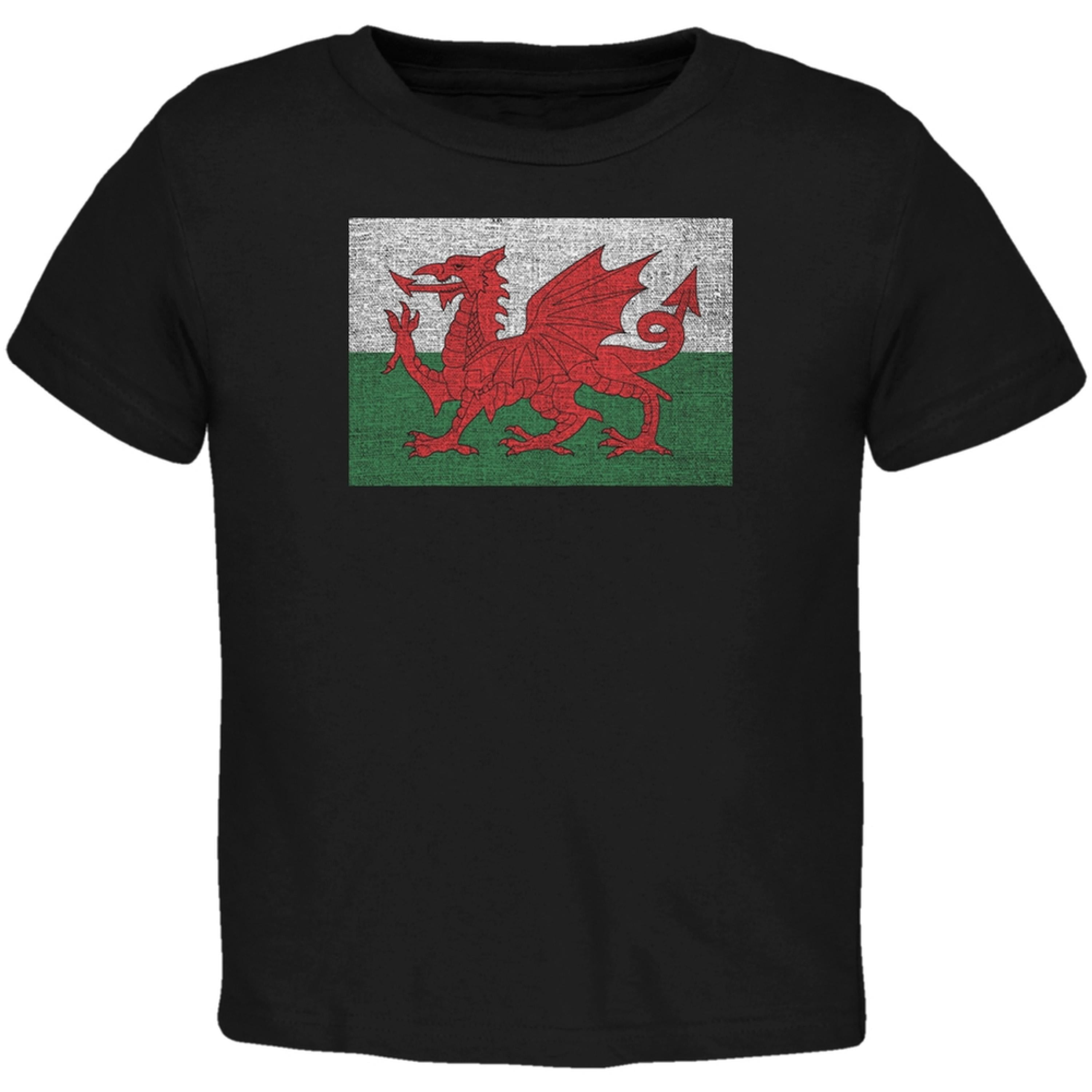 Welsh Flag Distressed Black Toddler T-Shirt