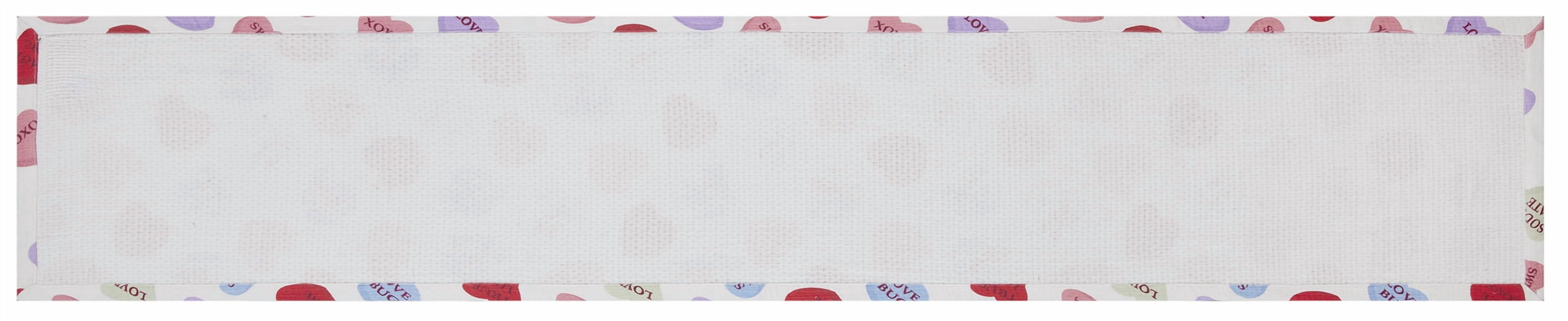 Conversation Hearts Table Runner - 14" x 72" - 100% Cotton, Multi-color