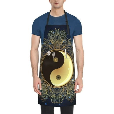 

Vsdgher Yin And Yang Mandala Waterproof Apron with 2 Pockets Kitchen Chef Aprons Bibs for Grooming Cooking Baking Painting Gardening