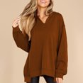 thumbnail image 2 of Besolor Women's Fall Spring Oversized Sweatshirt V Neck Long Sleeve Tops Casual Loose Solid Color Pullover Blouse, 2 of 7