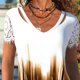thumbnail image 5 of Camisa de manga corta para mujer, retales con mangas de encaje, cuello en V, camisa holgada estampada para mujer, Top para fiesta diaria de verano, caqui XXL, 5 of 6