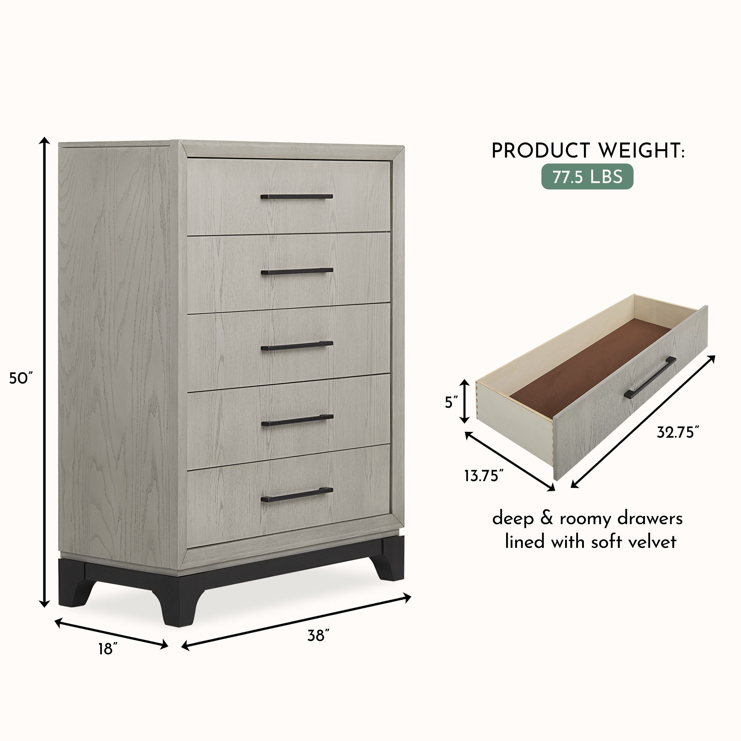 Evolur Remy Tall Chest, Light Ash