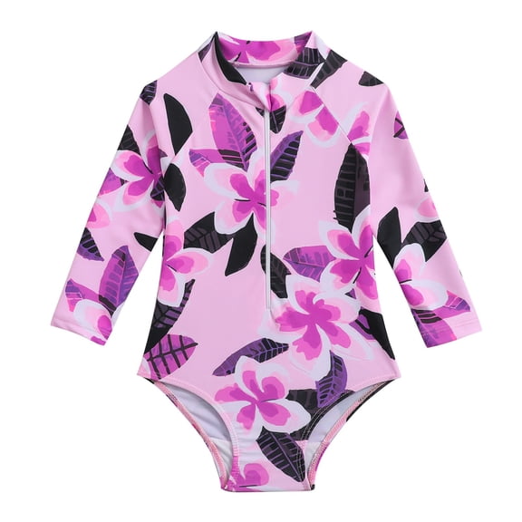 YunPes Toddler Girls One Piece Swimsuits Leopard Print Long Sleeve Bodysuit Summer Rash Guard Sun Protection Swimwear UPF 50