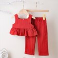 thumbnail image 2 of Baby Girls Summer Clothes Solid Color Sleeveless Camisole Tops Wide Leg Pants Sets for Toddler Newborn Girls Red 18-24 Months, 2 of 6