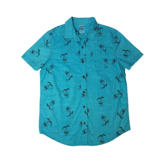 Boys Blue Button Front Skateboard Cactus Shirt Southwest Small Husky (8)