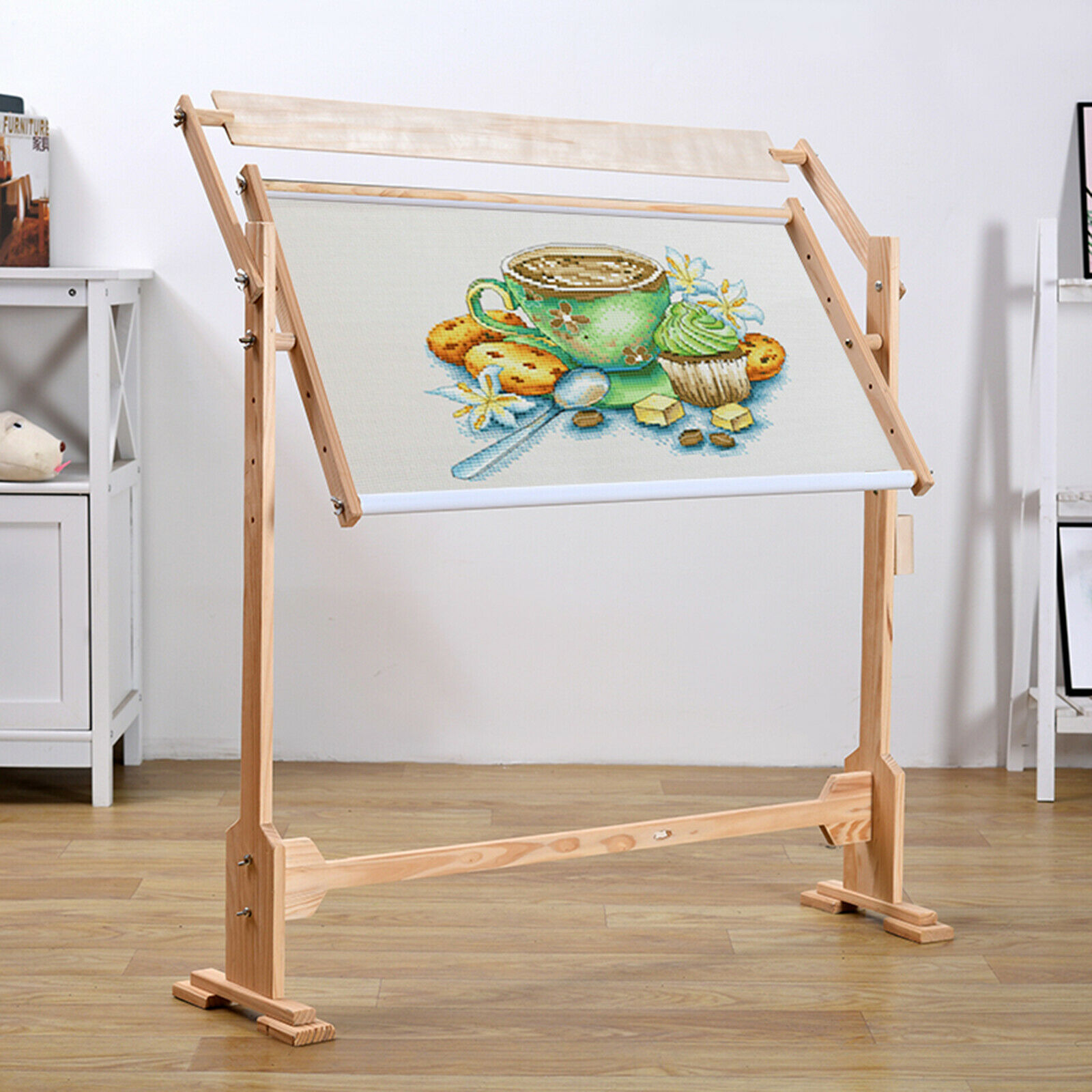 Fichiouy Wooden Embroidery Stand Cross Stitch Holder Frame Rack Floor Stand  Adjustable DIY