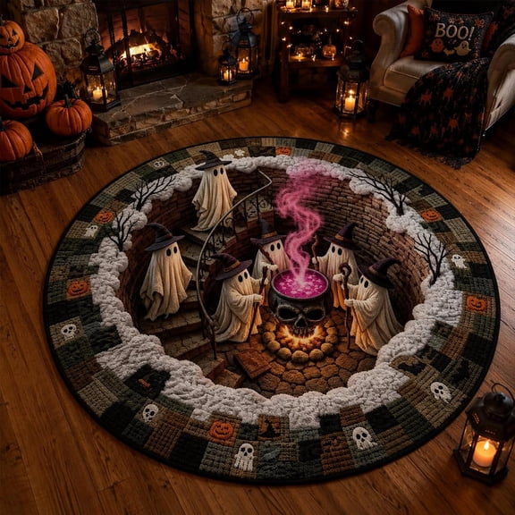 3D Rugs Halloween Area Rug 31.5in - Non-Slip Base & Soft Plush Surface, Quilted Round Rug 3D Illusion for Entryway & Living Room (#B)