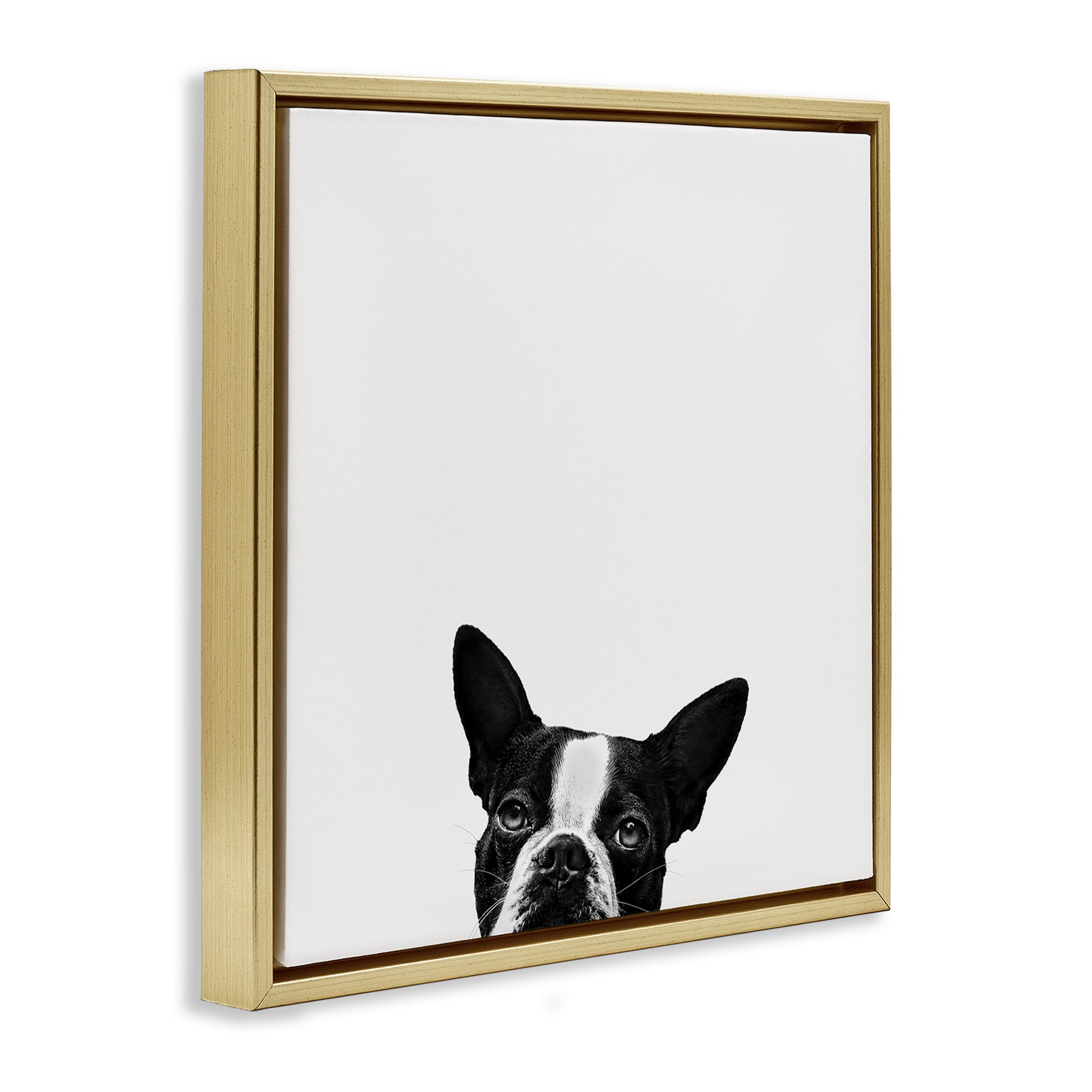 Stupell Industries Dog Peeking From Below Animals & Insects Painting Gold Floater Framed Canvas Art Print Wall Art, 25 x 25