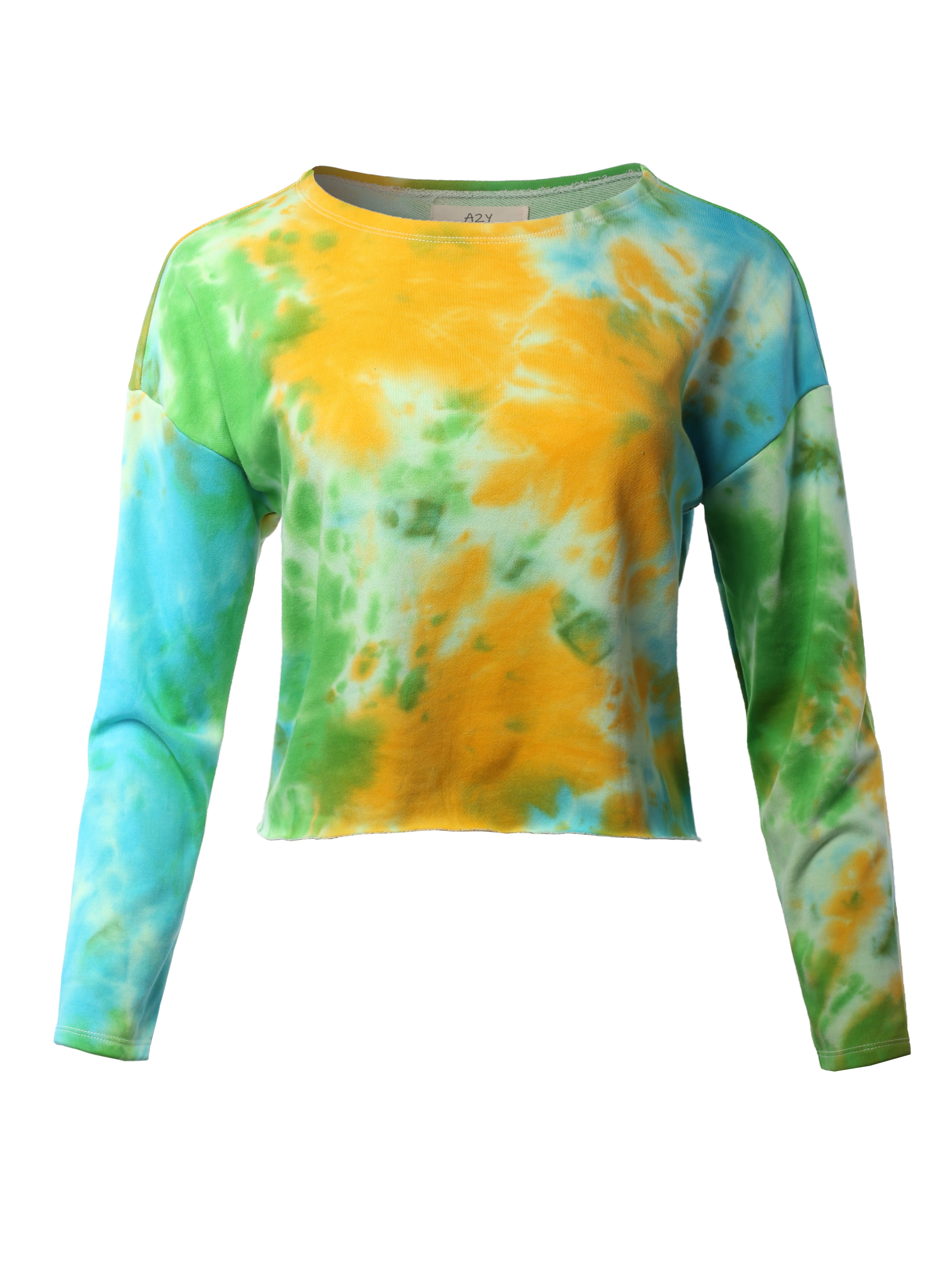 French Terry Tie-dye Raglan Long Sleeve Top With Raw Hem main image 1