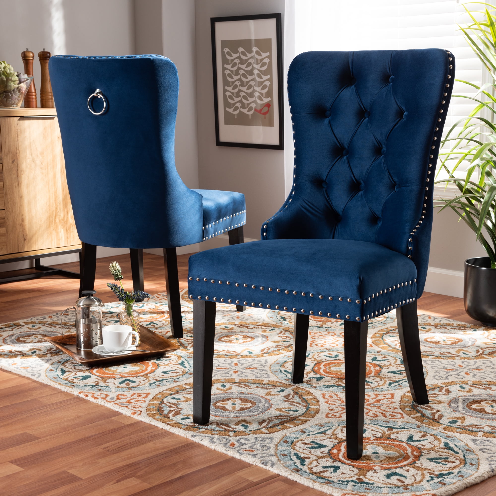 Baxton Studio Remy Modern Transitional, Navy Blue Velvet Dining Chairs
