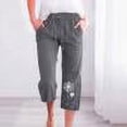 thumbnail image 1 of Pantalons en Lin pour Femmes Été Mode Décontractée Impression Élastique Pantalons Amples Droits Jambes Larges avec Poche Capris pour Femmes Été Décontracté Liquidation, 1 of 5