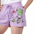 thumbnail image 3 of Shrek Donkey & Shrek With Mushrooms & Butterflies Women's Purple Sweat Shorts Medium, 3 of 4
