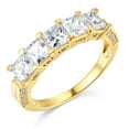 thumbnail image 2 of Wellingsale Ladies Solid 14k Yellow Gold Polished CZ Cubic Zirconia Princess Cut Five 5 Stone Anniversary Wedding Band - Size 6.5, 2 of 6