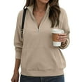 thumbnail image 2 of Kaprioy Womens Oversized Sweatshirts Half Zip Pullover Winter Clothing Quarter Zip Hoodies Long Sleeve Fall Fashion Shirts Clothes Khaki, XL, 2 of 5