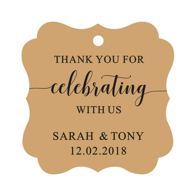Darling Souvenir Fancy Frame Custom Paper Tags Thank You For Celebrating With Us Wedding Favor Gift Hang Tags-Kraft-50 Tags