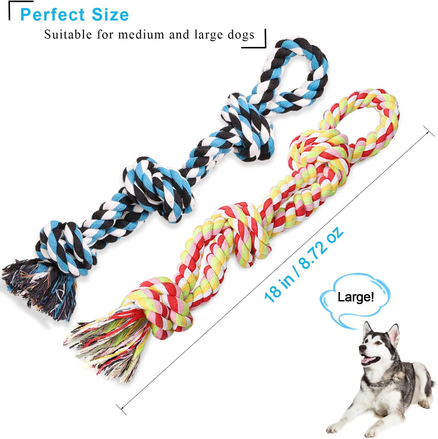 Dog Rope Toys 2 Nearly Indestructible Pet Toys for Medium to Large Breed, Dental Cleaning Chew Toys, Dogs Tug Toy for Boredom, Teething for Aggressive Chewers