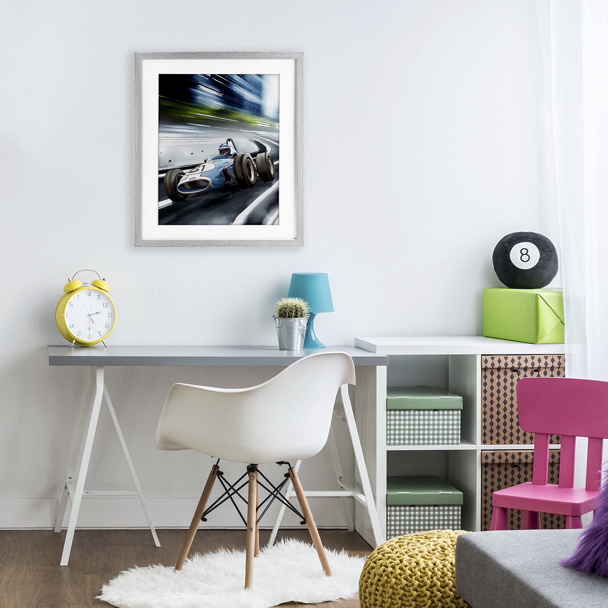 Stupell Industries Speeding Racecar Driver Gray Framed Print Under Glass, design by Christine Simpson Art