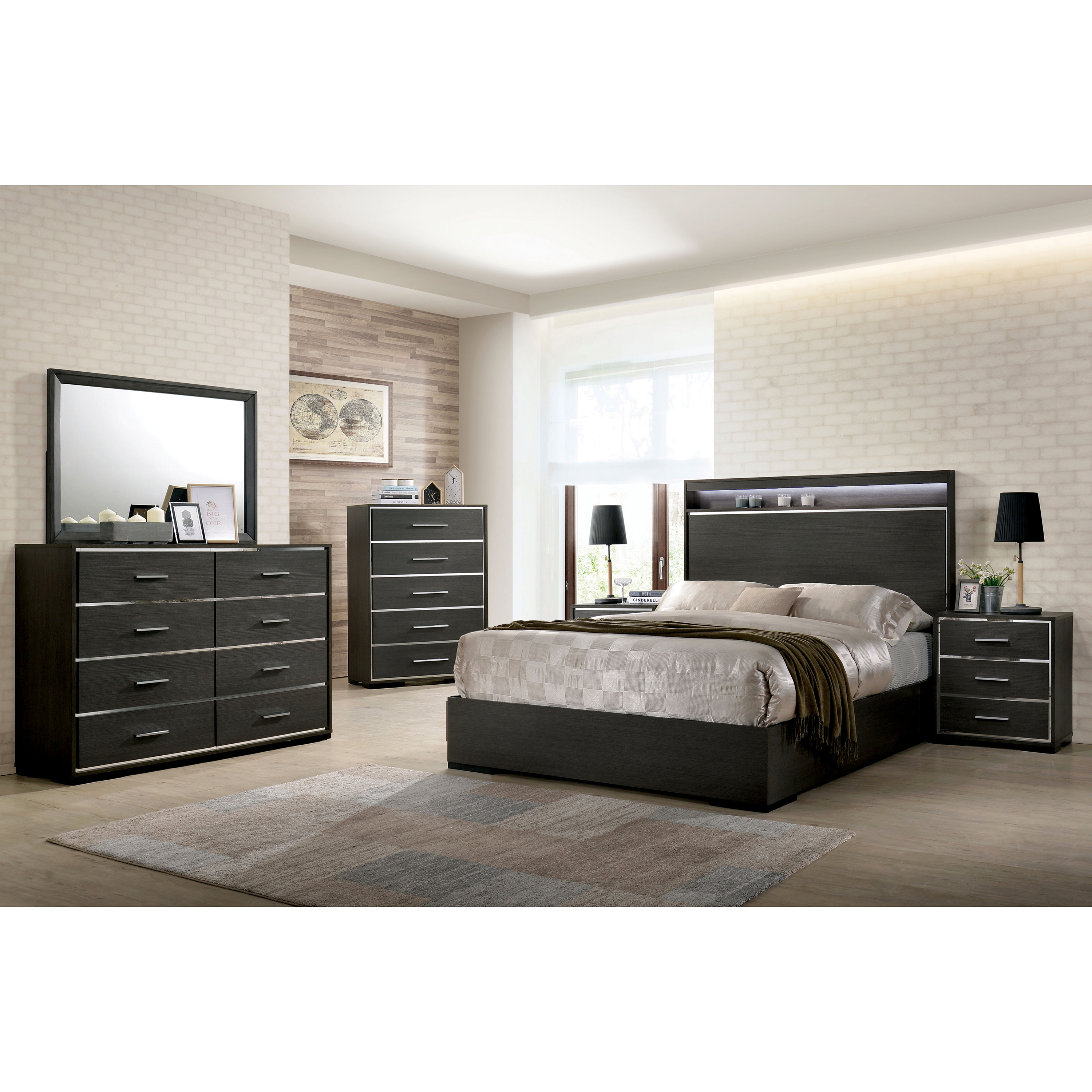 Furniture of America Henly Contemporary Nightstand with 3-Drawer, Warm Gray