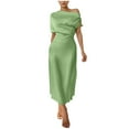 thumbnail image 2 of Njagoc3 Womens Short Sleeve Fitted Dress - Round Neck, Solid Color, Waist-Defining Design, Summer Office Wear, 2 of 6