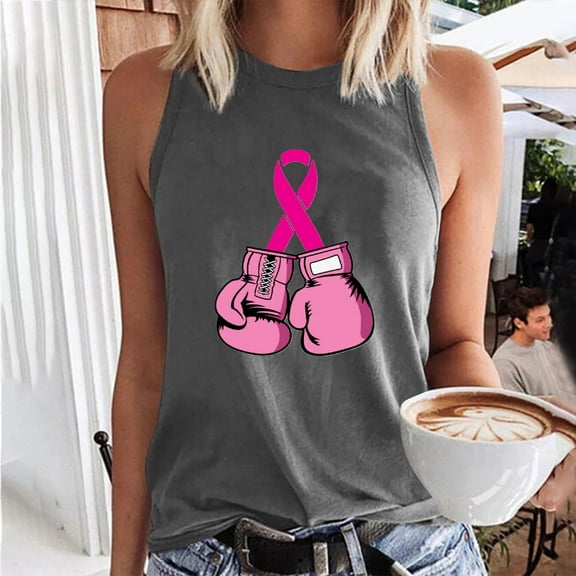 Jsaierl Women's Breast Cancer Tank Tops Pink Ribbon Graphic Tees Teen Girls Sleeveless Vest Top Plus Size Inspirational T-shirts