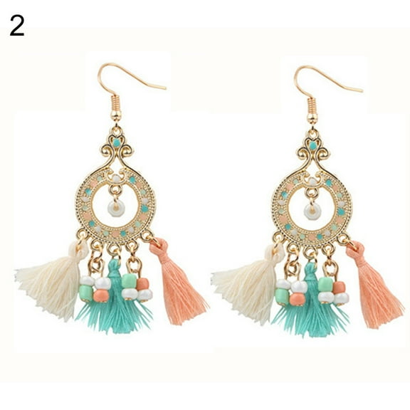 Yesbay Women Vintage Boho Tassels Pendant Drop Dangle Hook Earrings Eardrop Jewelry-Multicolor