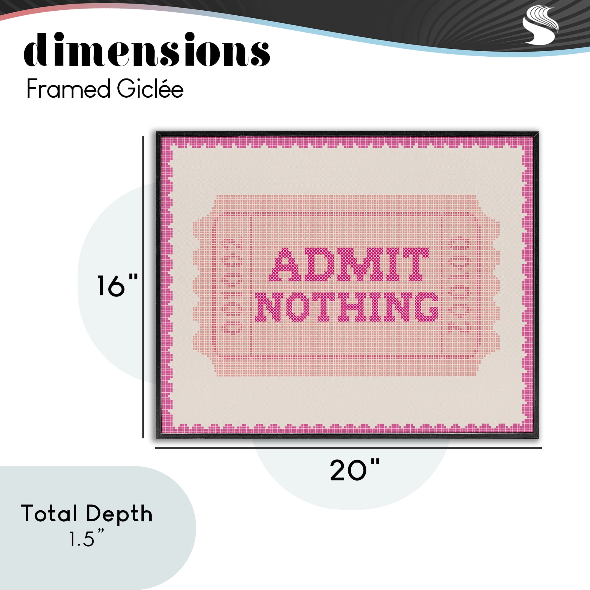 Stupell Industries Admit Nothing Retro Pink Ticket Black Framed Giclee Art, design by Lil' Rue