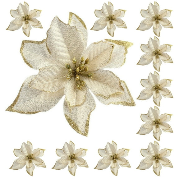 Gymnture 12pcs Christmas Flowers Artificial Christmas Poinsettia Flowers Xmas Tree Fake Flowers Ornaments