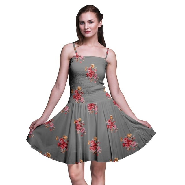 Bimba Robe d'Été Sans Manches Mini Fluide à Bretelles pour Femme, Robe Soleil à Imprimé Floral - Medium