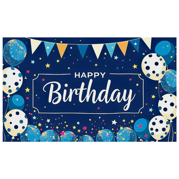 Blue Starry Background Happy Birthday Banner with Balloon Decorations Party Supplies Photography Props Birthday Party Decors Celebration Backdrop