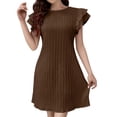 thumbnail image 2 of Blmnix Elegant Dresses Dress for Women Vacation Striped Dress Peplum Under Dress Crew Neck Mini Short Sleeve Brown Womens Summer Dresses Casual L, 2 of 9