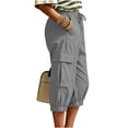 thumbnail image 7 of Womens Cargo Capri Pants, Elastic Waist Drawstring Cropped Pants with Multi Pockets, Outdoor, Walking Casual Workout Wear | VerBelle,Gray L, 7 of 7