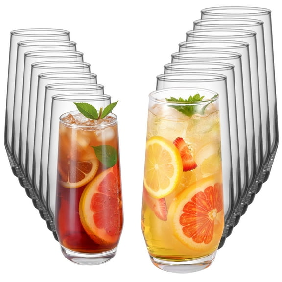 VEVOR Drinking Glasses Set, 16-Piece Crystal Glass Cups, Elegant Mixed Glassware Set, with 8 Pcs 18.26 Oz Highball and 8 Pcs 11.5 Oz Cocktail Drinkware for Kitchen, Beer,Smoothie,Juice,Soda,Wine