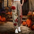 thumbnail image 2 of felwors Women's Halloween Print Sweatpants 2025 High Waisted Joggers with Pockets Elastic Lounge Pants Khaki, S, 2 of 7